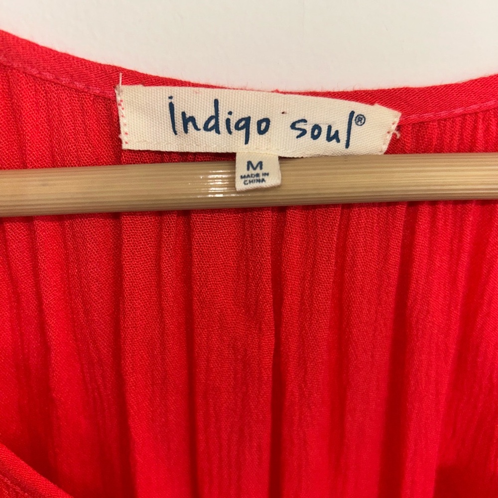 INDIGO SOUL Crinkle Coral Tunic Top Boho Womens Shirt Bell Sleeve Medium Lace - Picture 6 of 9